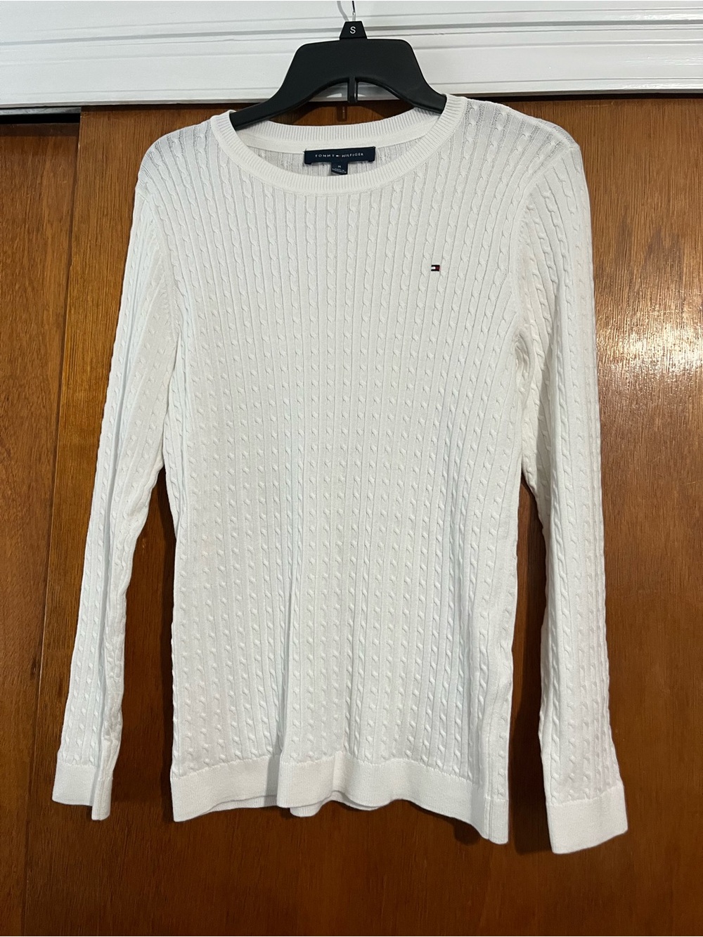 Tommy Hilfiger White Cable-Knit Crewneck Sweater